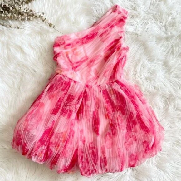 Anthropologie Pants - NWT Anthropologie Hutch One Shoulder Floral Tulle Pink Puffer Watercolor Romper